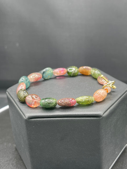 Natural Multicolor Tourmaline Beaded Vermeil Bracelet