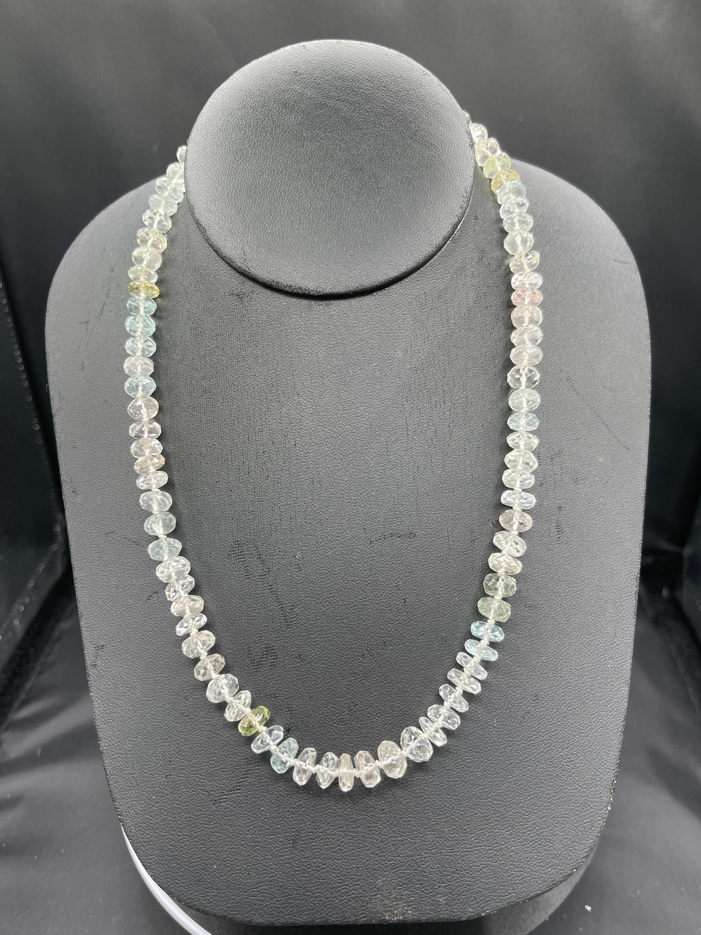 Natural Aquamarine Beryl Faceted Bead 18K Gold Clasp Handmade Necklace