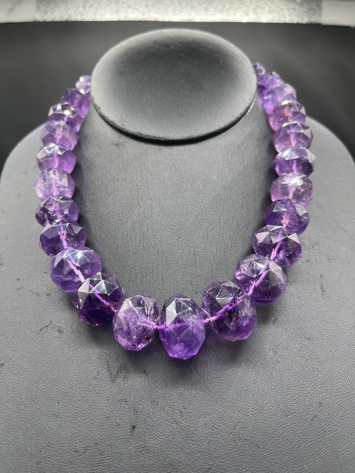 800 Carat Natural Faceted Amethyst Beaded Sterling Silver Choker Necklace