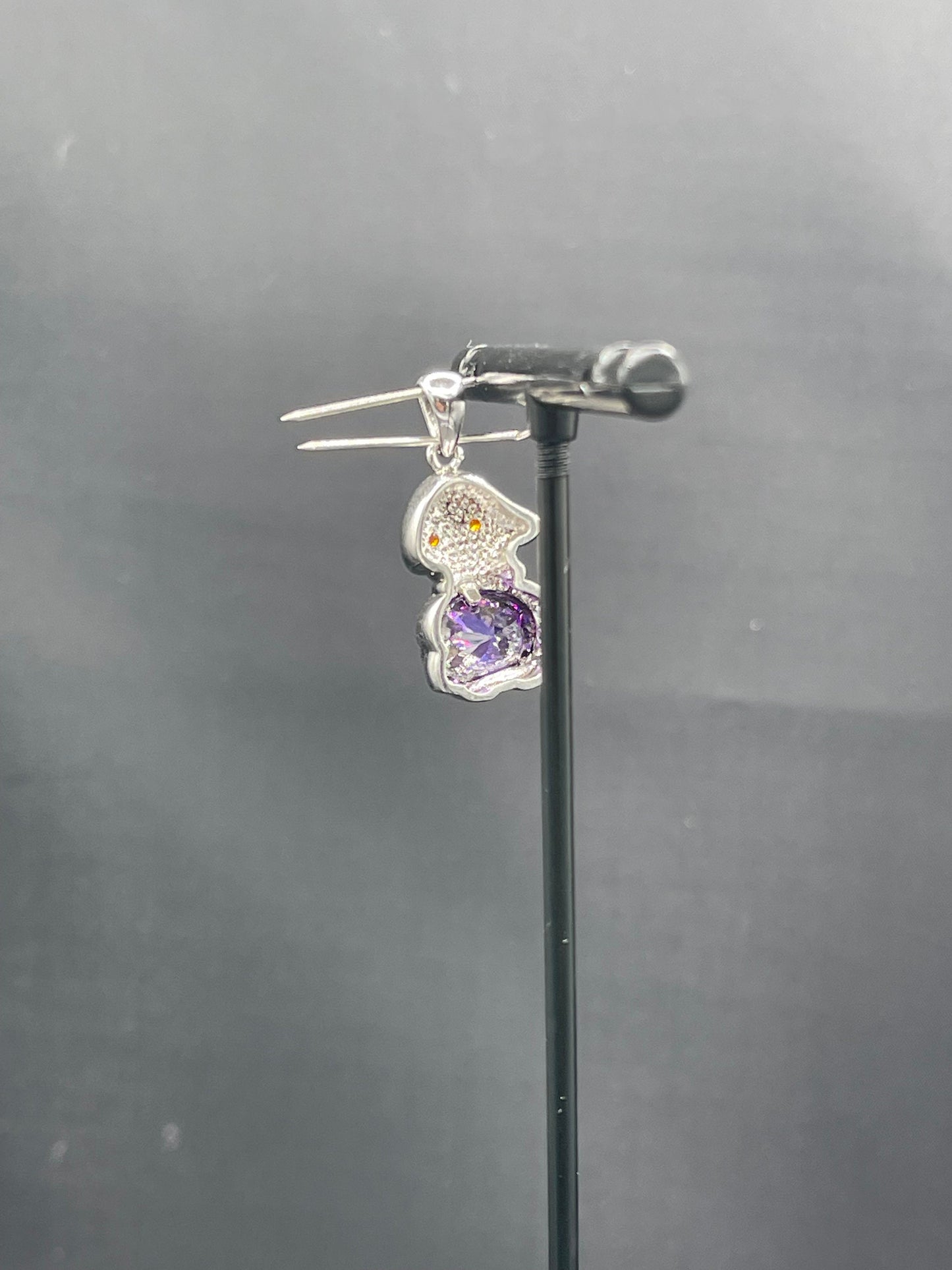 Natural Amethyst & Madeira Citrine Sterling Silver Handmade Cat Pendant