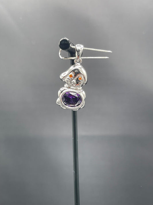 Natural Amethyst & Madeira Citrine Sterling Silver Handmade Cat Pendant