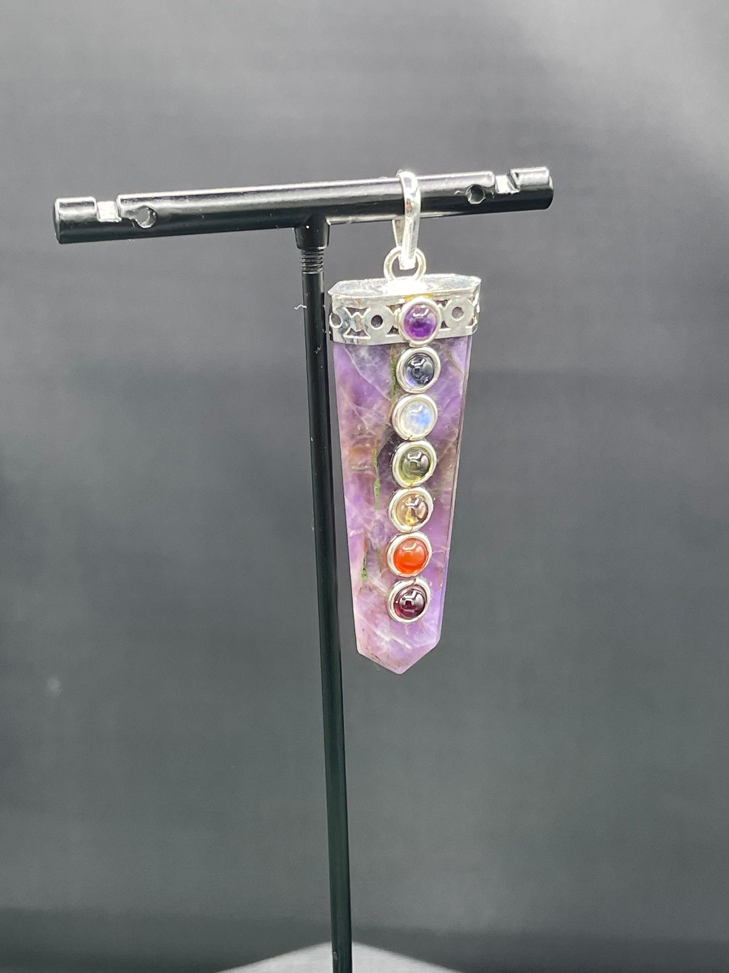 Natural Amethyst & Chakra Gemstone Sterling Silver Pendant