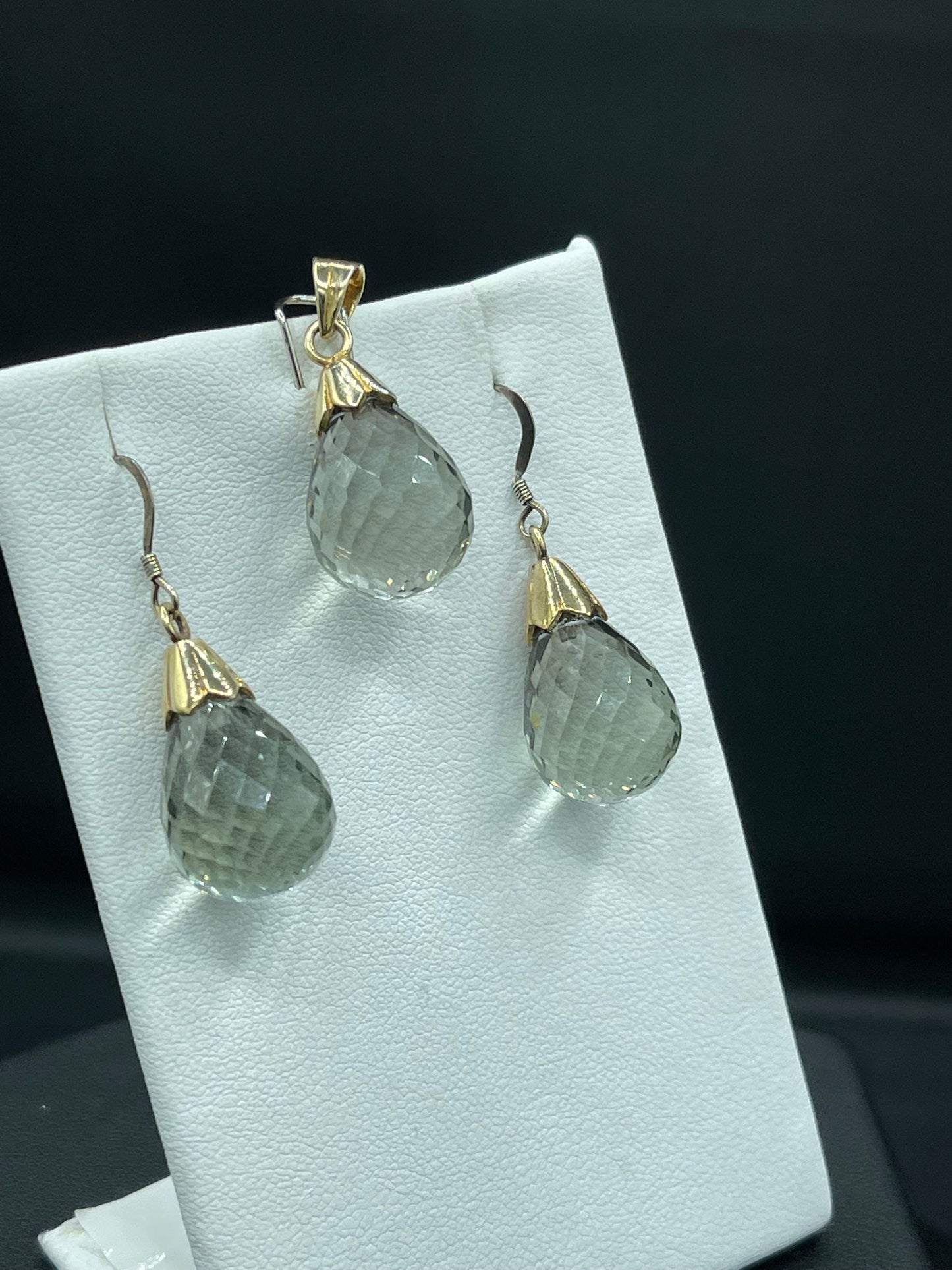 Natural Green Amethyst Briolette Sterling Silver Earring & Pendant Set